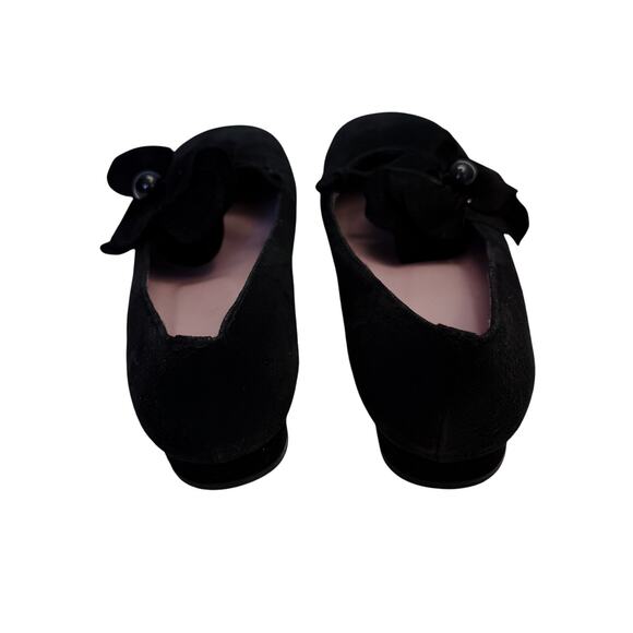 Key Te Italian Black Suede Leather Flats Womens sz 37 US 6.5 Flower Preppy - Picture 7 of 9